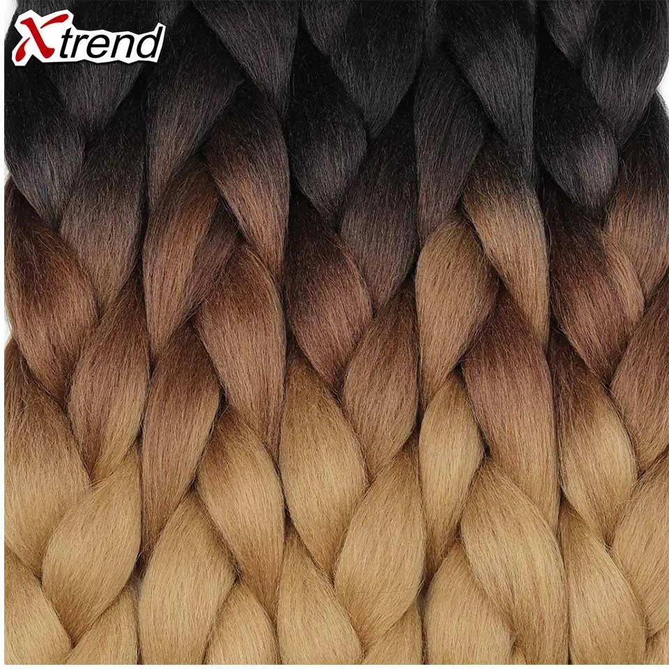Xtrend, Омбре, огромные косички, волосы, 24 дюйма, 100 г, синтетические, вязанные косички, волосы для наращивания, волокно для женщин, один тон, два тона, три тона
