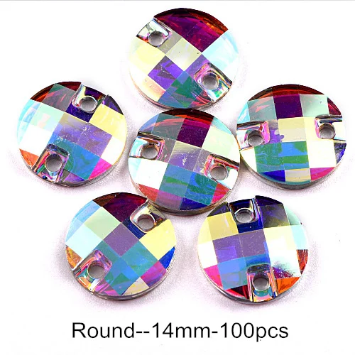 14mm--100pcs 9 размеров, 100 шт, лучшее качество, стразы из смолы, стразы с плоской задней стороной, стразы с отверстиями для одежды B0945 - Цвет: 14mm--100pcs