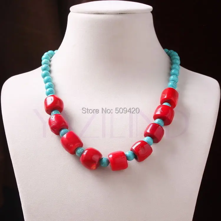 

Wholesale Tibetan Style Natural Coral Turquoise Ball Hand-tied Women Statement Necklace