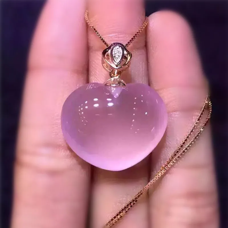 Оптовая продажа розовые подвески в форме сердца из натурального кристалла