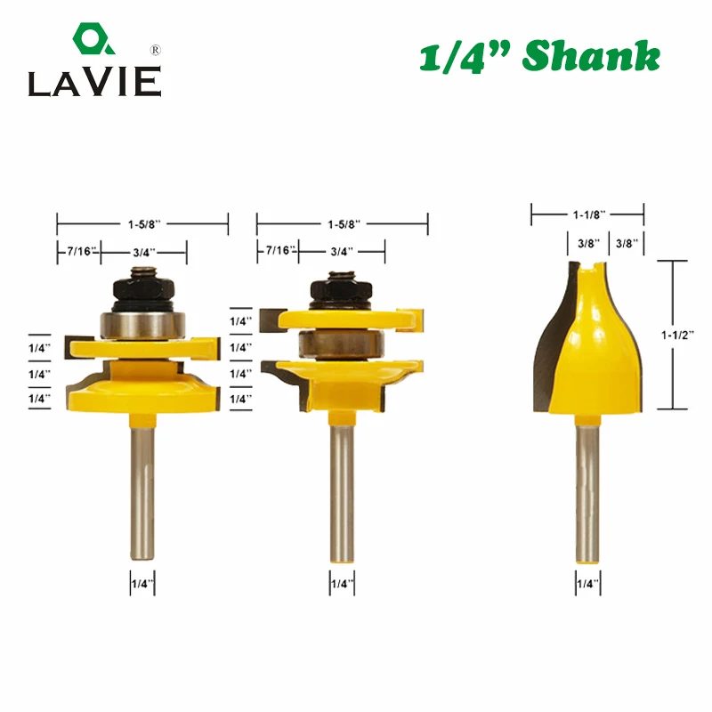 

3pcs 1/4" Shank Door Rail & Stile Router Bits Set Vertical Raised Panel Bit Ogee Woodworking Tenon Milling Cutter Wood MC01048