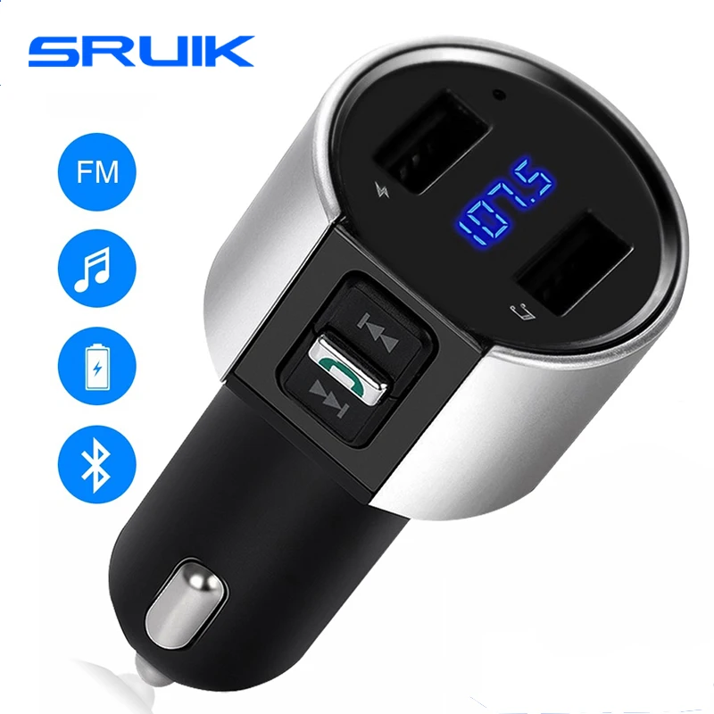 SRUIK Fm передатчик Bluetooth Автомобильный Mp3 плеер двойной USB беспроводной громкой