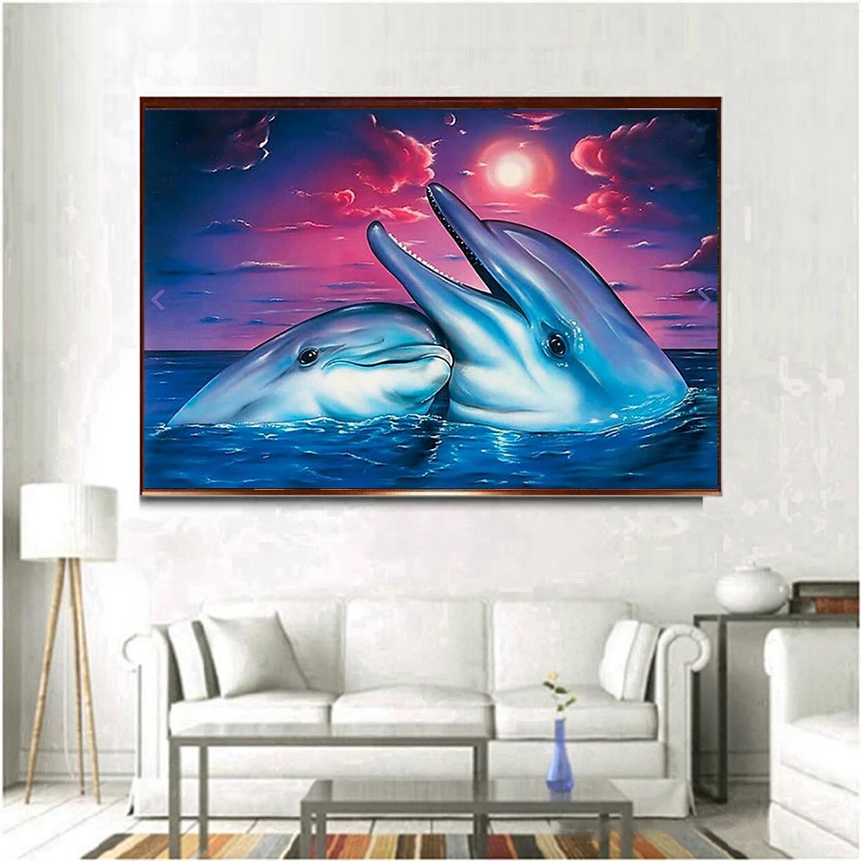 5D алмазов картина Dolphin Bay тапочки для влюбленных Дельфинов Кубок лунный вышивка
