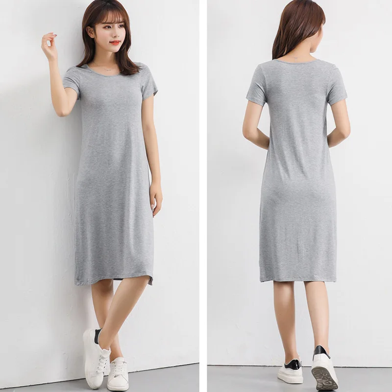 Повседневное свободное платье из модала с короткими рукавами и нижней юбкой а