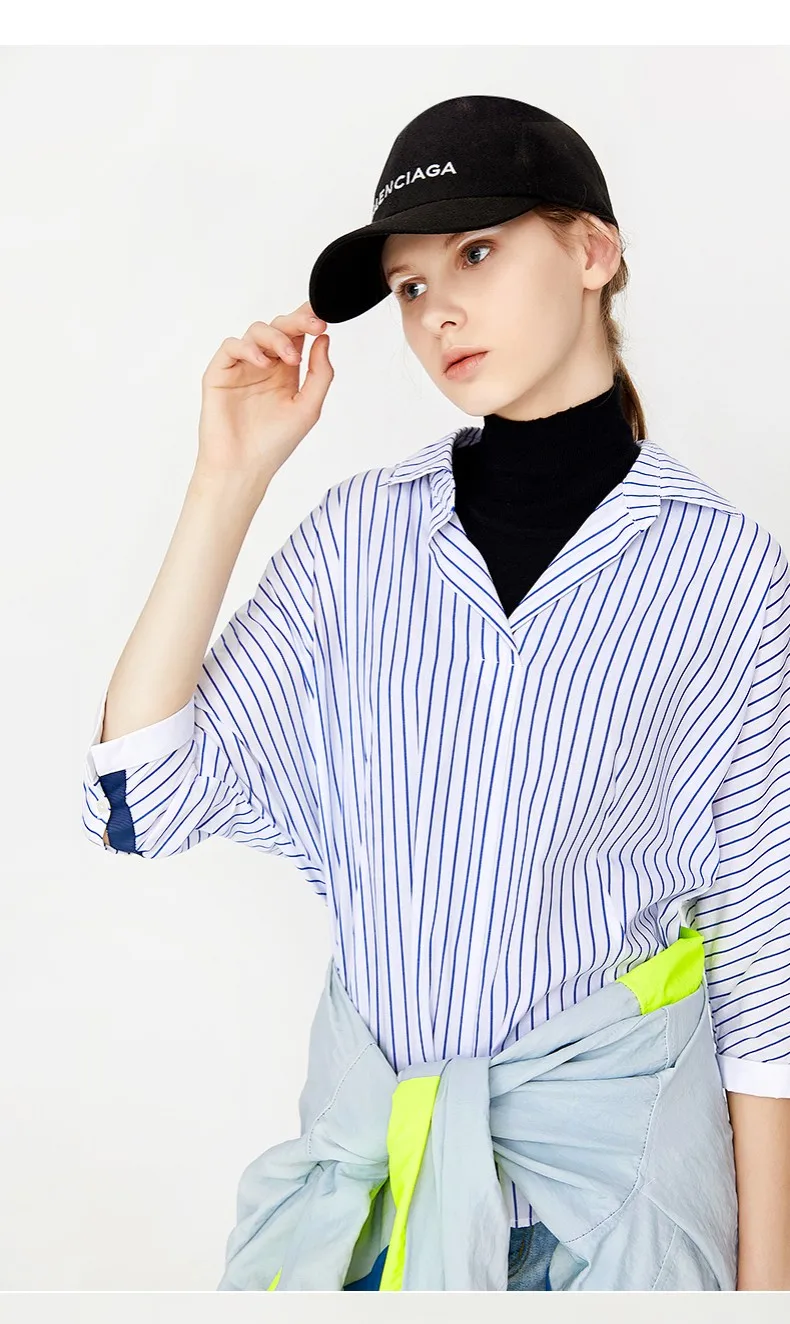 Toyouth New Loose Women Autumn Blouses Asymmetrical Patchwork Batwing Sleeve Blouse All Match Striped Female Tops Shirts