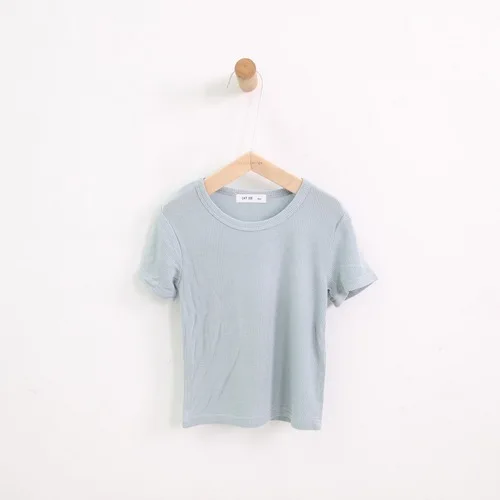 blue Новые летние детские ребристые хлопковая футболка с коротким рукавом Топ для маленьких девочек, тонкие и мягкие футболки для девочек с Круглый вырез - Цвет: blue