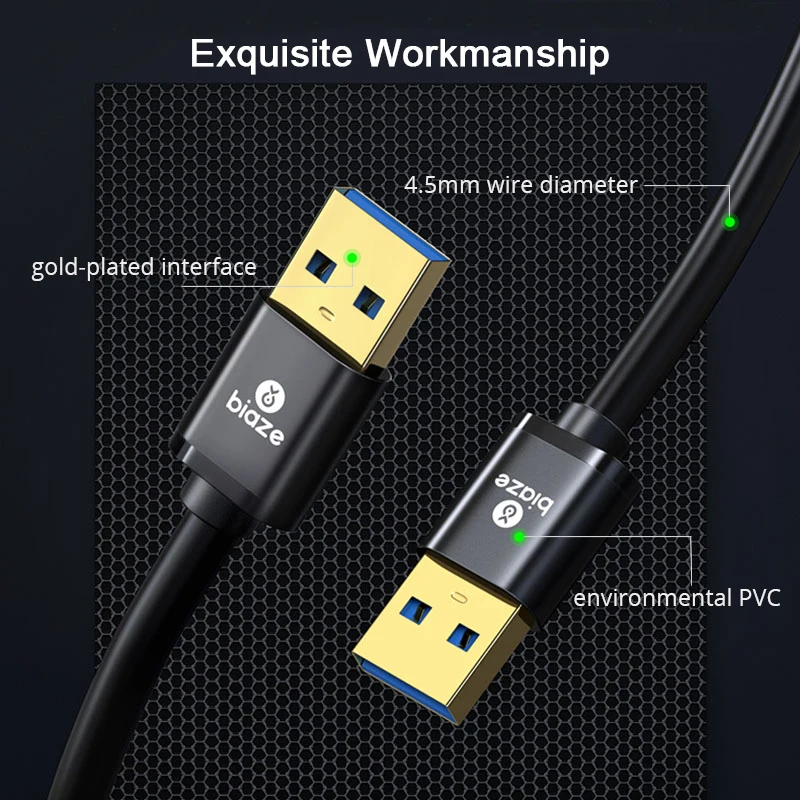 Biaze USB 3,0 кабель USB к USB кабель Тип A папа-папа USB удлинитель супер скорость HDD для радиатора жесткий диск Webcom PC
