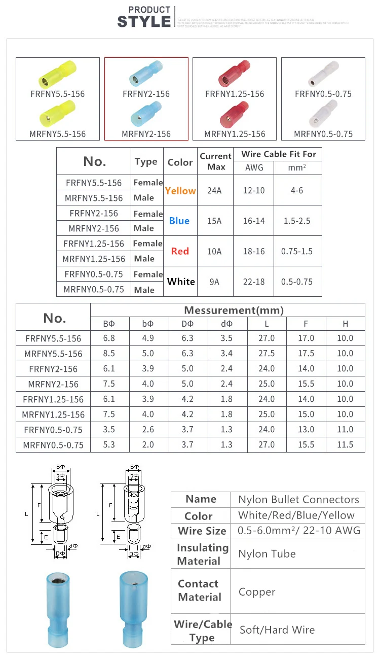 

180PCS Assortment Electrical Fully Insulated Wire Terminals Bullet Male Female Connectors Kit