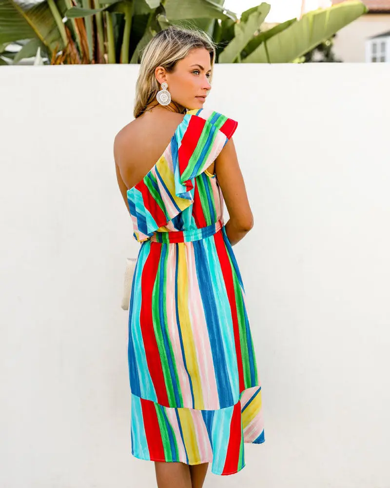 Женское Короткое платье в радужную полоску Boho Брендовое летнее Клубное вечерние