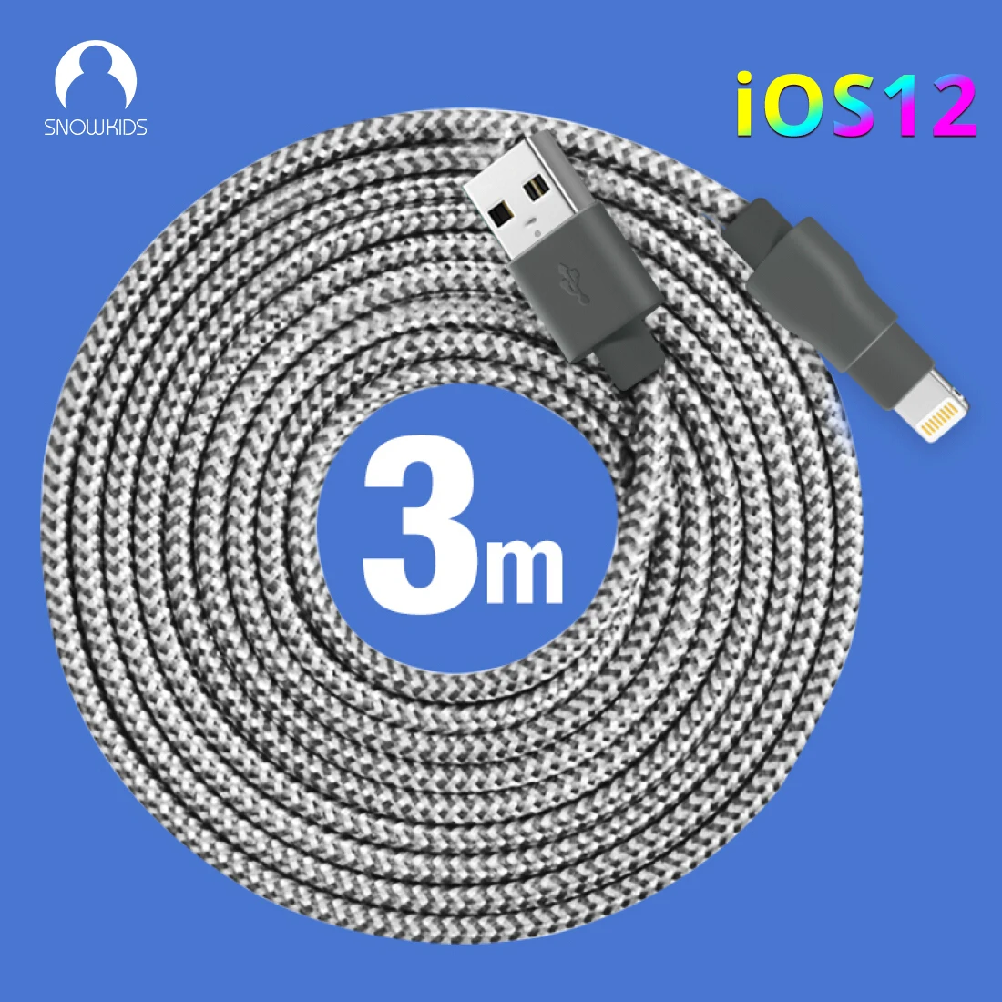 Snowkids для длинных iPhone кабель USB 3 м 2 шт. для iPhone X 8 7 6 5 XR XsMax поддержка upto iOS 12 для Lightning Плетеный