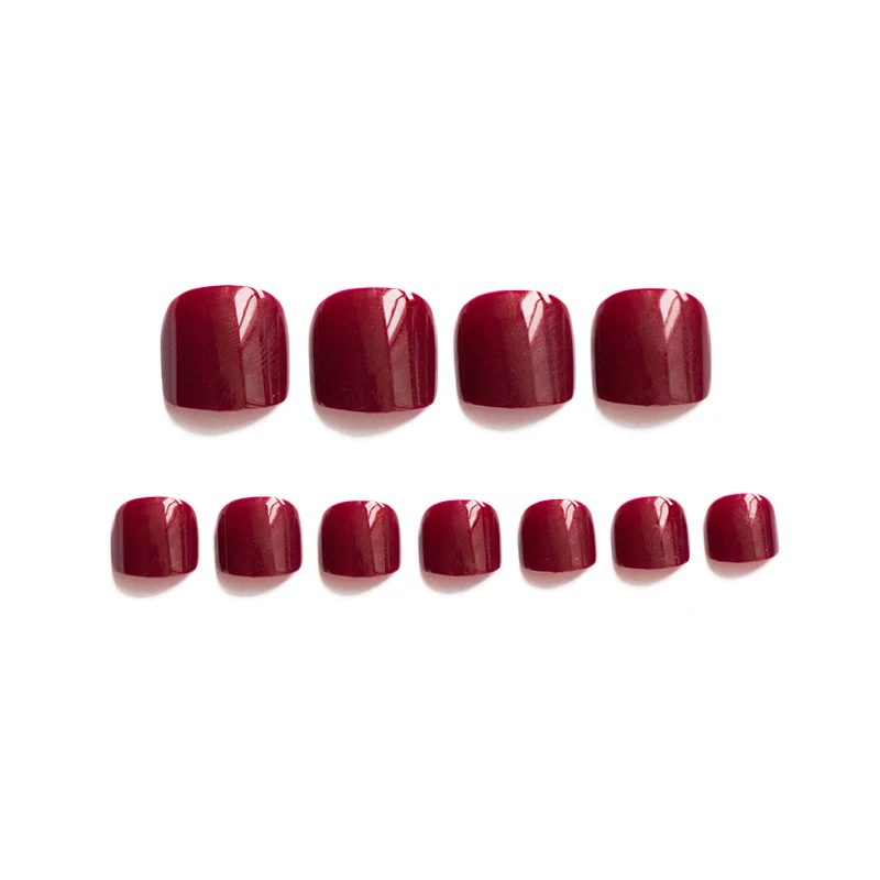 Fashion Nail Art Fake Toenail For Women Wine Red Smooth Foot Nail Full Tips Sticker Summer Toe Short artificial False nails