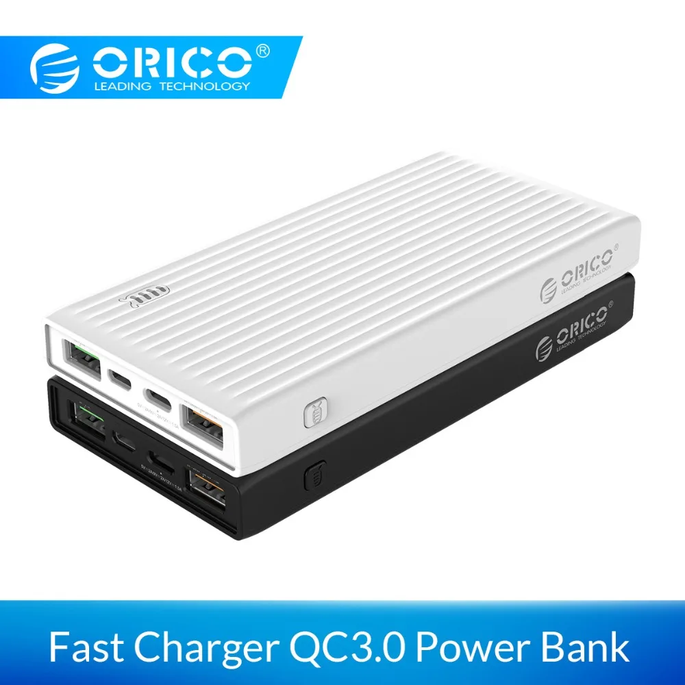 ORICO QC3.0 внешний аккумулятор 10000 мА/ч, портативная Двусторонняя быстрая зарядка, максимальный выход 18 Вт для Xiaomi samsung huawei