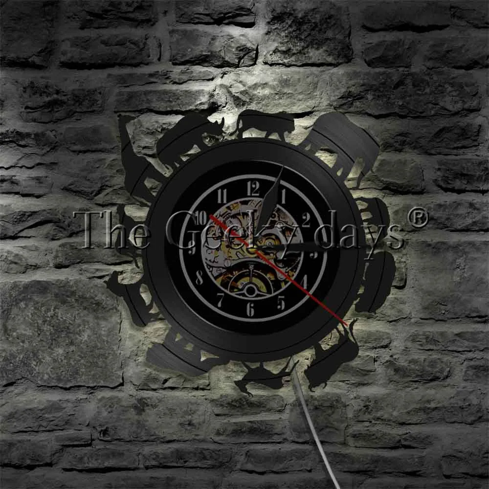  Africa Animals Vinyl Record Wall Clock Led Silhouette Night Lights Unique Gift Idea For Wildlife Lover | Дом и сад