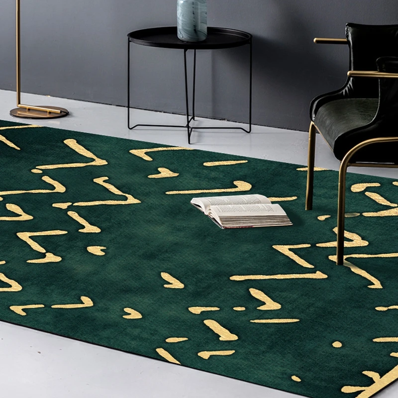 Большой коврик для гостиной креативные золотистые геометрические зеленые