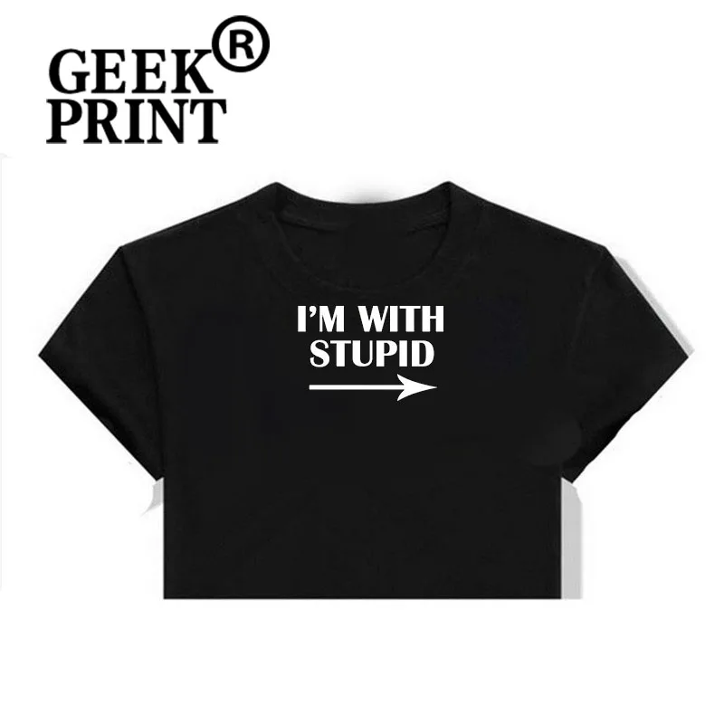 Женские топы с надписью I'm with Stupid arrow женские Забавные футболки tumblr на Рождество