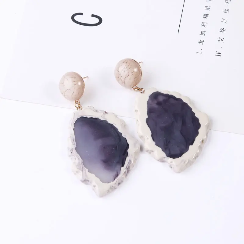 7 Hot Imitation Natural Slice Geode Stone Pendant Drop Dangle Earrings for Women Girl Fashion Resin Plastic Jewelry Party - Окраска металла: 7
