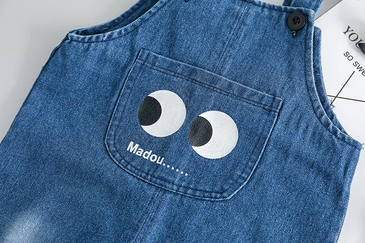 Children Clothing Boys Denim Overalls Set Cute Cartoon Eye Striped Top and Bib Jeans 2PCS Kid Boy Boys Girls Clothes