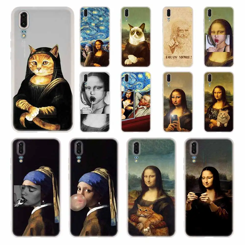

Funny Leonardo da Vinci Mona Lisa New Case Silicone Soft Cover For Huawei P50 P30 P40 P20 Pro P10 Lite P Smart Z 2019 2020
