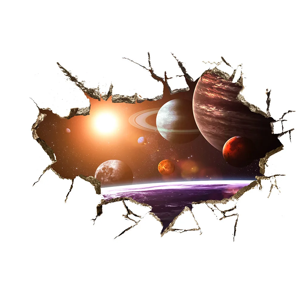 

3D wall sticker broken wall universe starry sky wall applique living room bedroom decoration sticker wallpaper mural