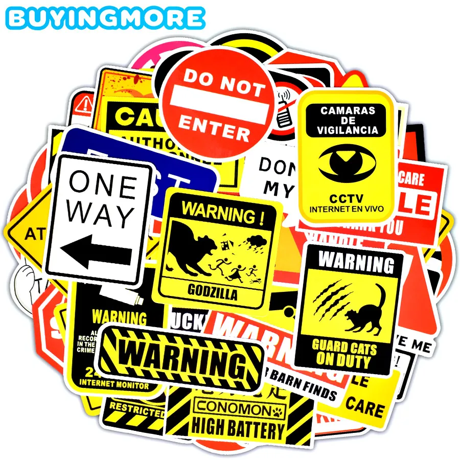 

50 PCS Warning Sticker Reminder Danger Ban Signs Waterproof Decals Stickers to DIY Laptop Fridge Suitcase Snowboard Car Guitar
