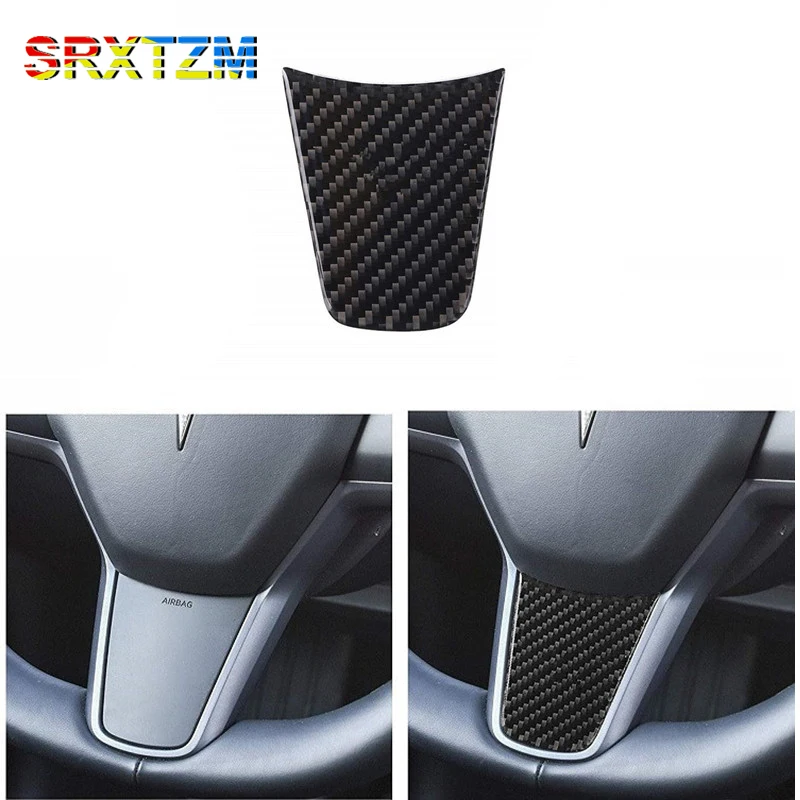 

SRXTZM 1PCS New Carbon Fiber Car Interior Steering Wheel Cover Trim Moldings Car Stickers For Tesla Model 3 Car Accessories
