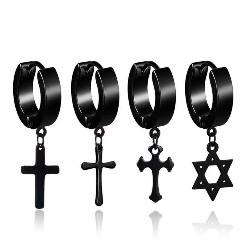 Anti allergy cross ear buttons fashionable punk earrings stainless steel tide birthday gifts wedding jewelry. | Украшения и