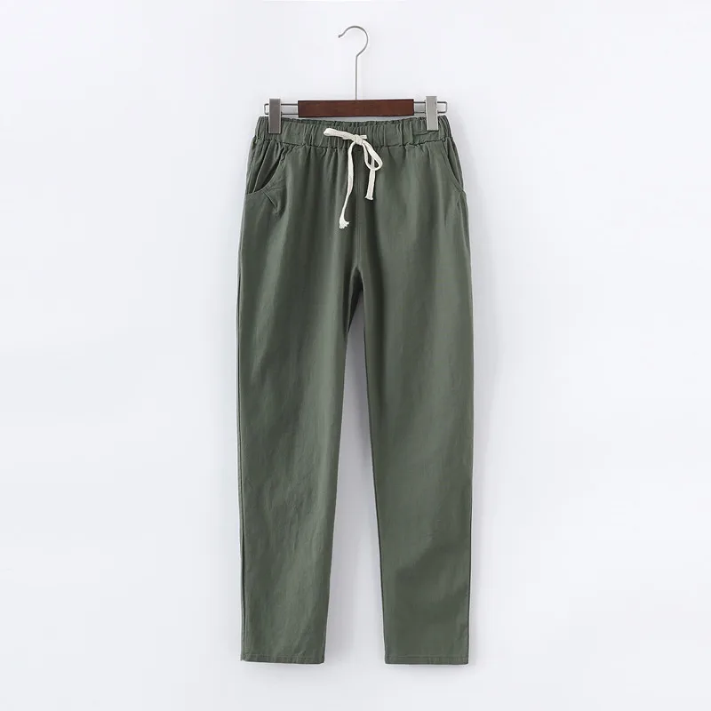 Летние штаны на шнуровке, женские спортивные штаны, Pantalon Femme, яркие цвета, хлопковые льняные штаны-шаровары, повседневные женские брюки размера плюс, C5212 - Цвет: dark green