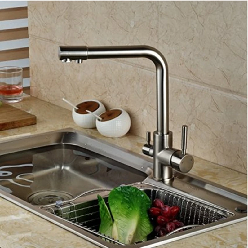 Современный кухонный кран Uythner с двойным отверстием матовый никелевый одним для