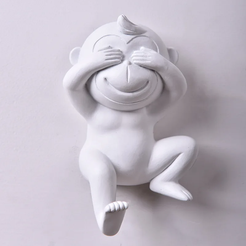 Животные настенный Декор 3D Три мудрые обезьяны Крюк стойка искусство Гостиная Офис детская комната белый и черный контрактный фон R682 - Цвет: Серый