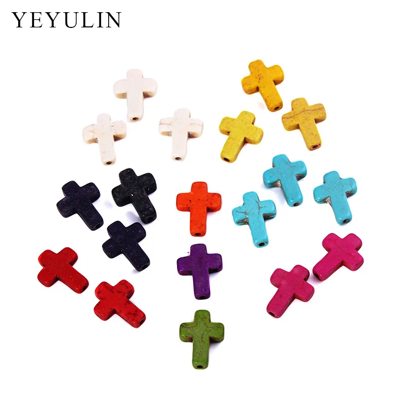 

20pcs Colorful Natural Stone Cross Pendant Charms For Woman Necklace Bracelet DIY Jewelry Making 1.5*1.1cm