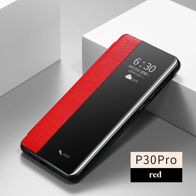 Для huawei P30 Pro Чехол-книжка из натуральной кожи Cenmaso Smart Touch прозрачный защитный чехол для телефона - Цвет: Красный
