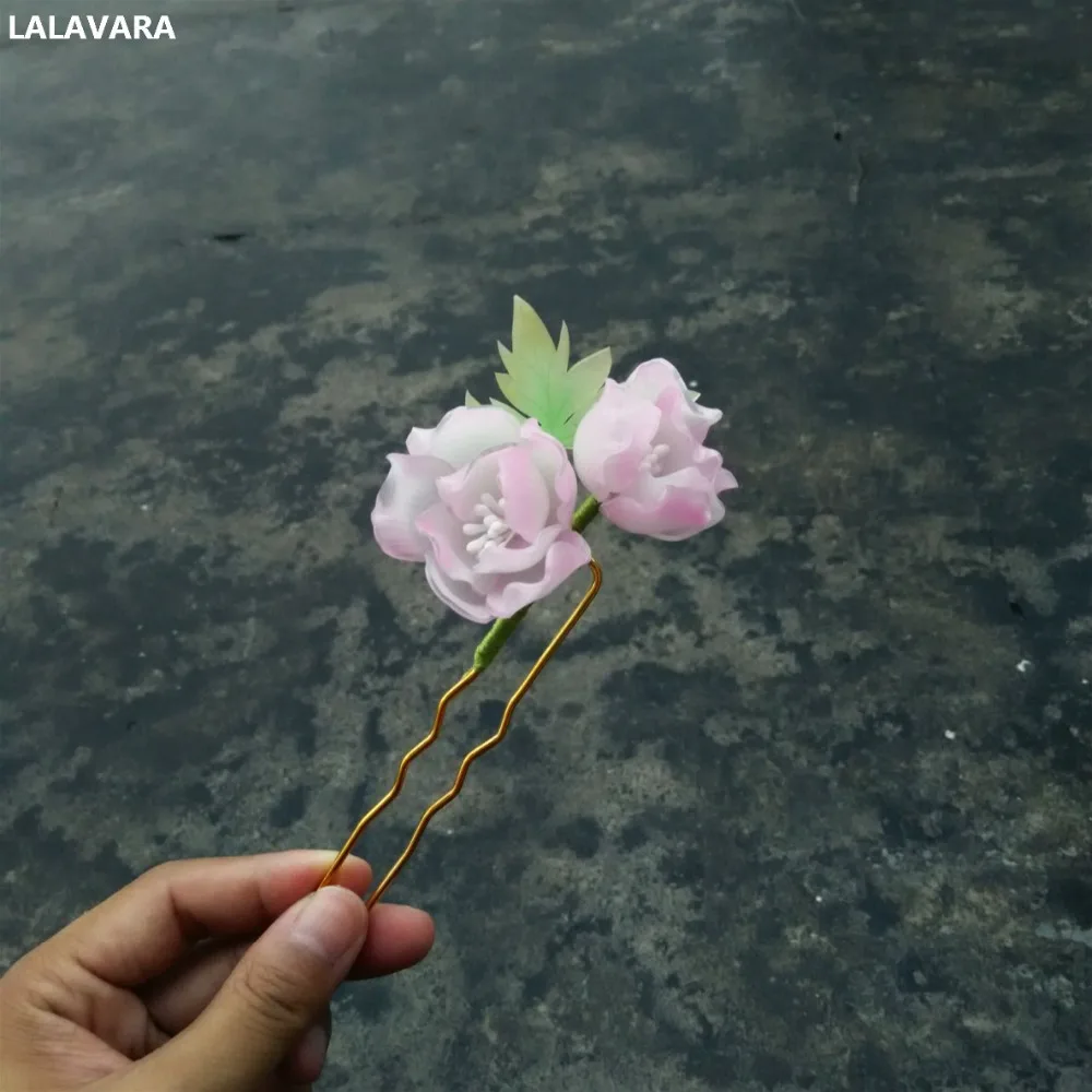 LALAVARA пион ручной работы заколки для волос Китайский Винтаж Kanzashi для женщин девочек булочка updo аксессуары для волос