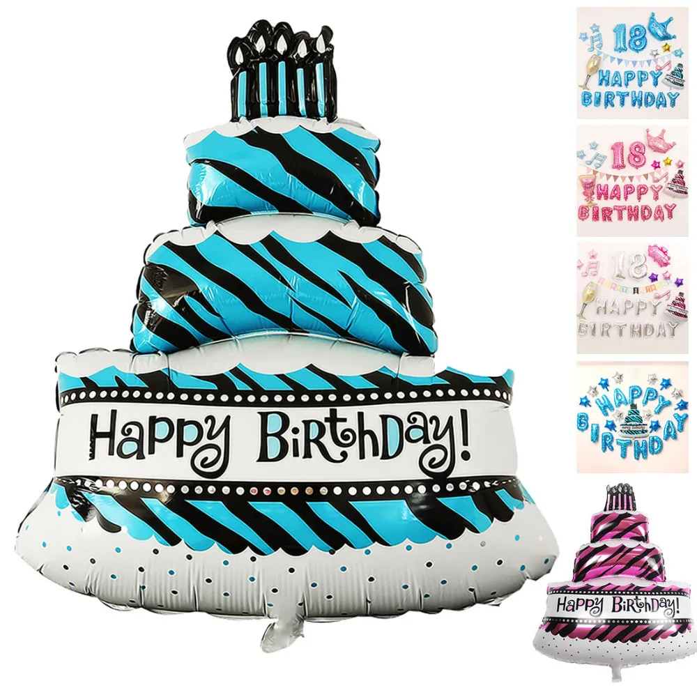 happy birthday Decor 1pcs/lot 100*69cm Three layers Birthday cake balloons aluminum foil ballon printed balloon | Дом и сад