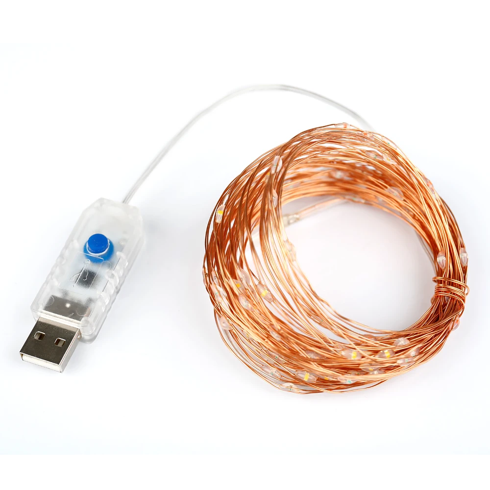 OSIDNE светодиодный шнур 8 режимов 33 ФУТА 10 м 100 светодиодный 5 в USB Серебряный медный провод сказочные гирлянды для внутреннего и наружного использования Рождественский Свадебный декор