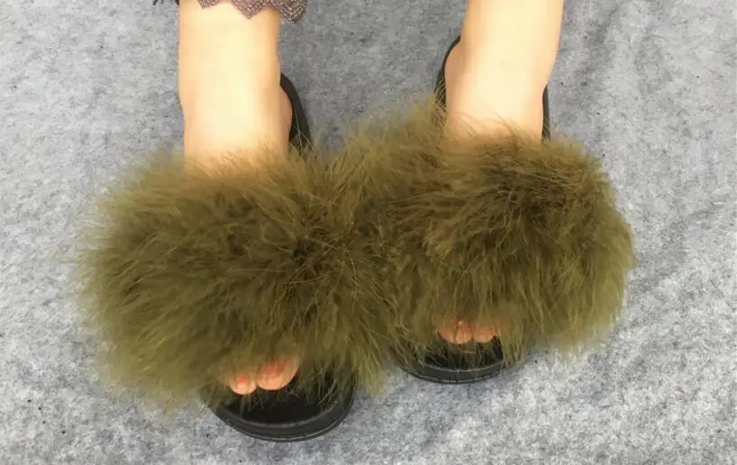 Женские тапочки; zapatos mujer; женские Ползунки; пушистое страусиное перо; мех; плоская подошва; Новинка; женские повседневные домашние тапочки; Вьетнамки; сезон осень