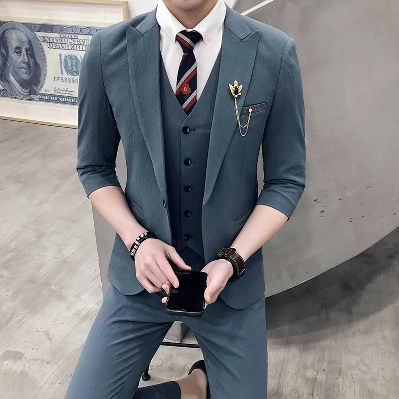 (Спереди + брюки жилет) Летний Новый британский Повседневный трендовый Свадебный