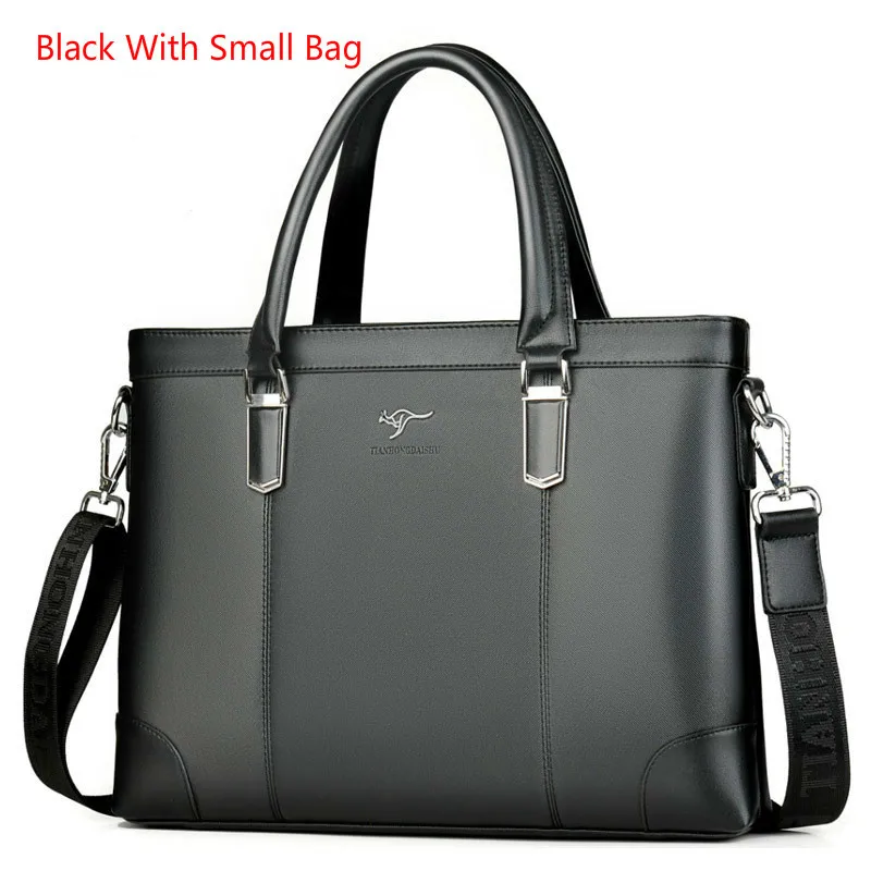 Black With SmallBag Классическая дизайнерская сумка для мужчин, деловой портфель, сумка для компьютера, мужские Офисные Сумки, водонепроницаемая ПВХ ткань, дорожная рабочая сумка через плечо - Цвет: Black With SmallBag