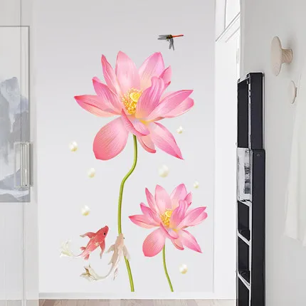 50*110CM Lotus 3D Wallpaper Vinyl Wall Sticker DIY Living Room Bathroom Flower Home Decor Poster Mural | Дом и сад