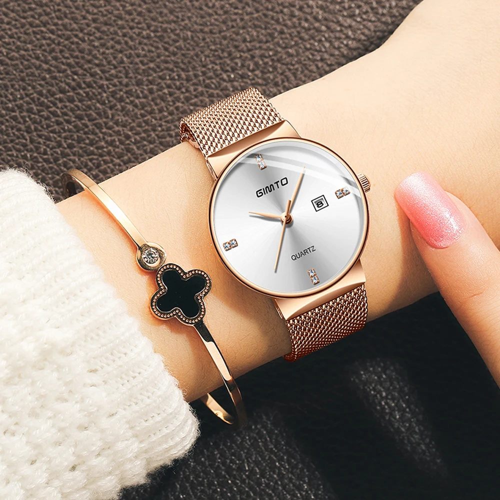 GIMTO 2018 Элегантный Золотой Для женщин часы браслет роскоши платье для девочек
