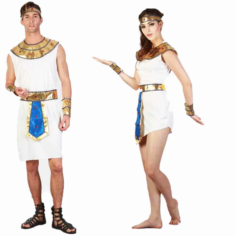 

Halloween Exotic Cool Adult Men White Egyptian Prince Women Dress Cosplay Couples Costumes Stage Performance Masquerade Party