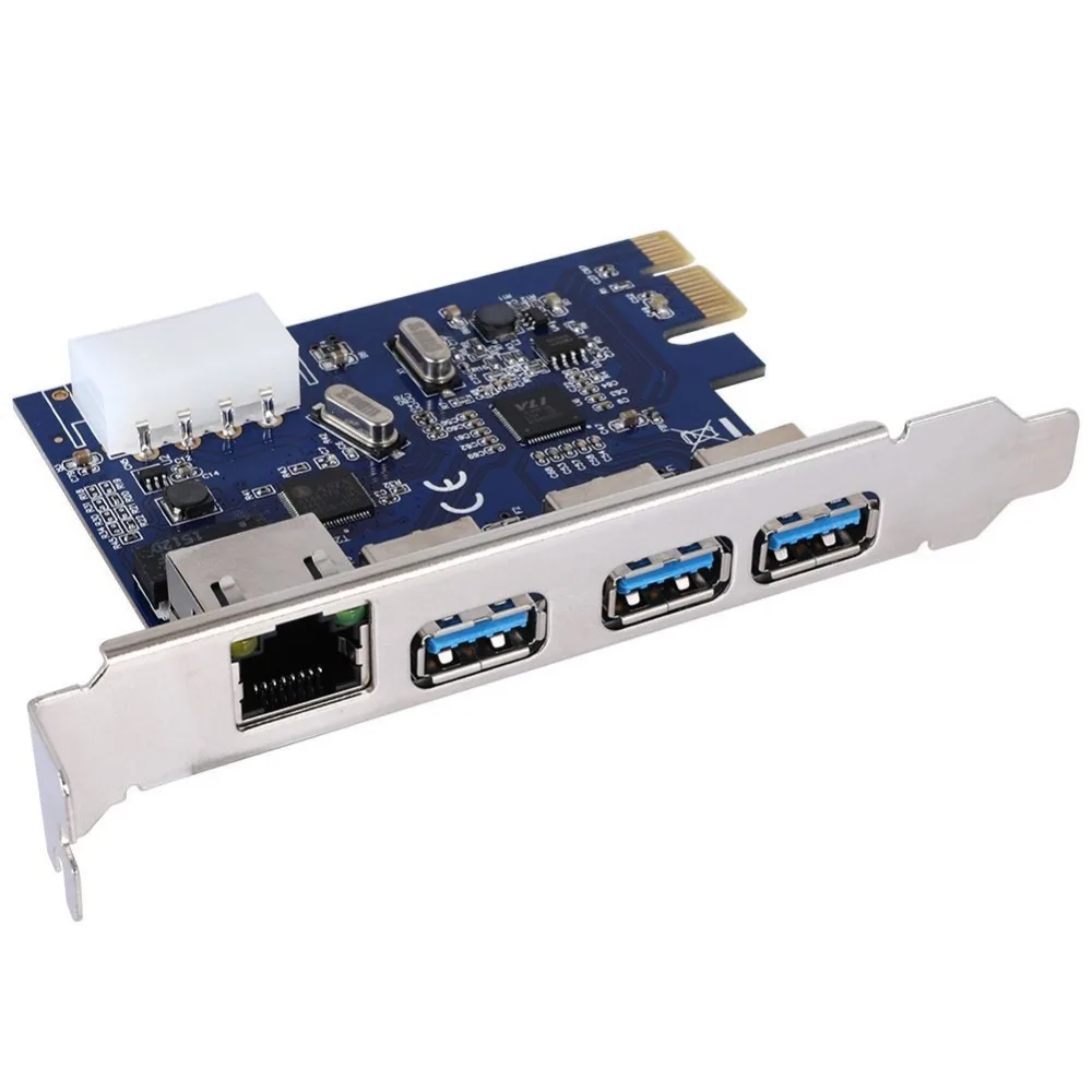 Aneew Pci-e to 3 Port USB 3.0 Rj45 Gigabit Ethernet Expansion Card Desktop PC Network PCI Express 1000Mbps Lan Adapter | Компьютеры и