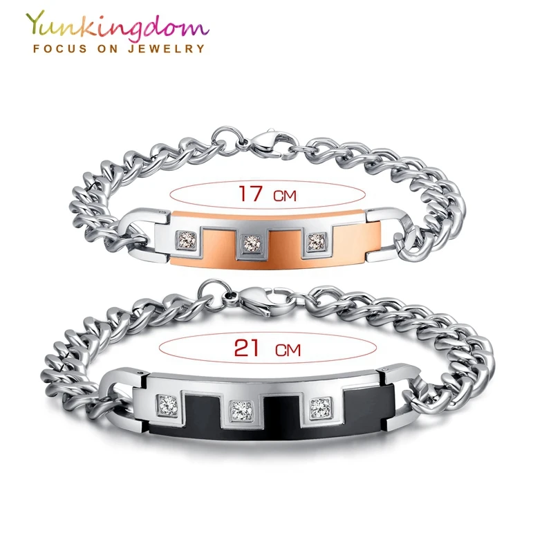 Yunkingdom hot sale stainless steel bracelet couple zircon crystal bracelets &amp bangles titanium jewelry |