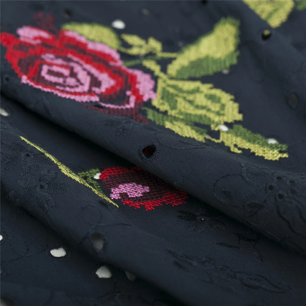 Ткань из чистого хлопка с двойной вышивкой в виде Розы белого и темно-синего