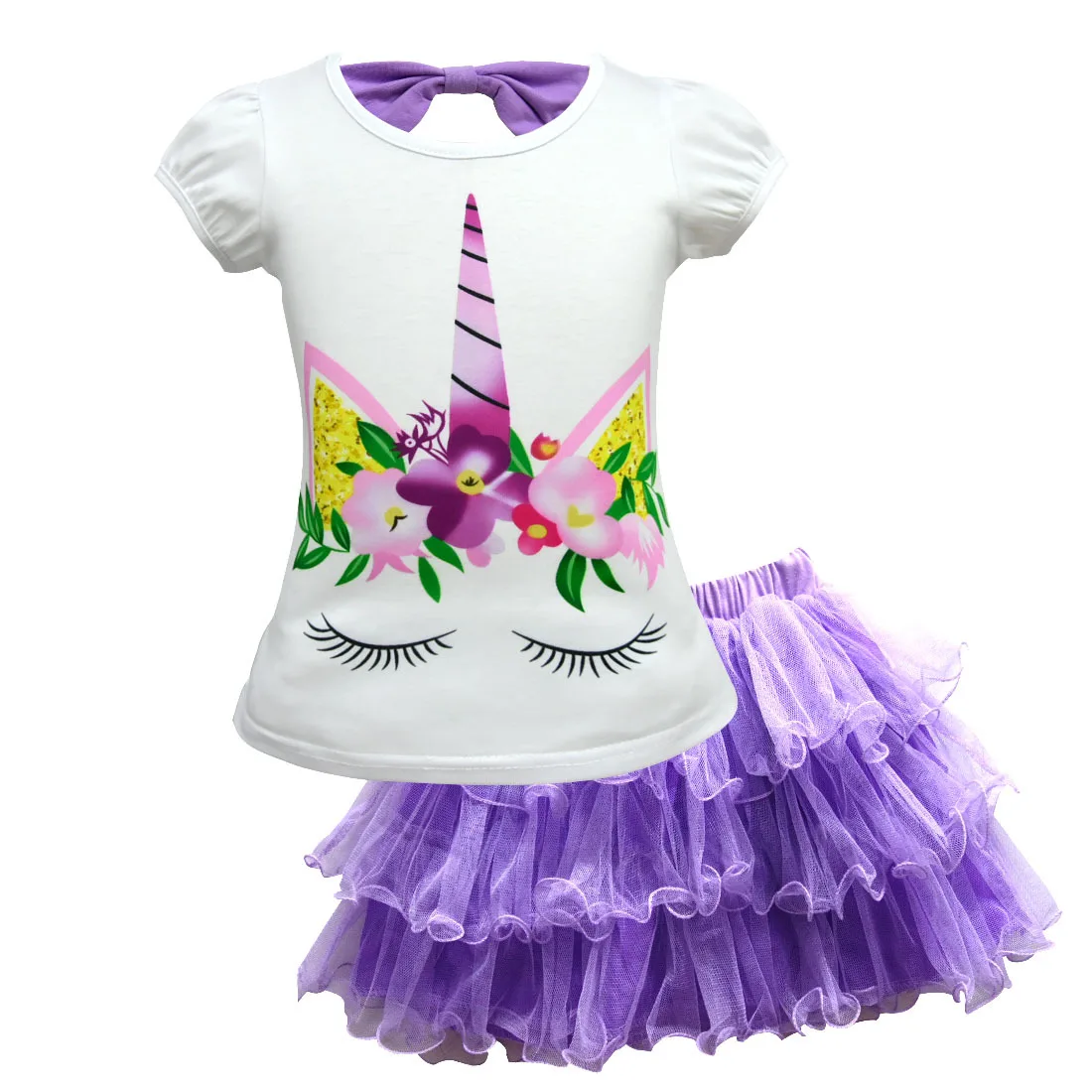 New Summer Kids Unicorn Suit Girls Boy Clothing Set Shorts + Tulle Tutu Skirt 2019 Casual Cosplay Birthday Clothes | Детская одежда и
