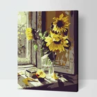 MaHuaf-X171 цифровая картина маслом на холсте Ручная Покрашенный набор окон Подсолнух 40x50 в рамке настенные картины живопись по номерам