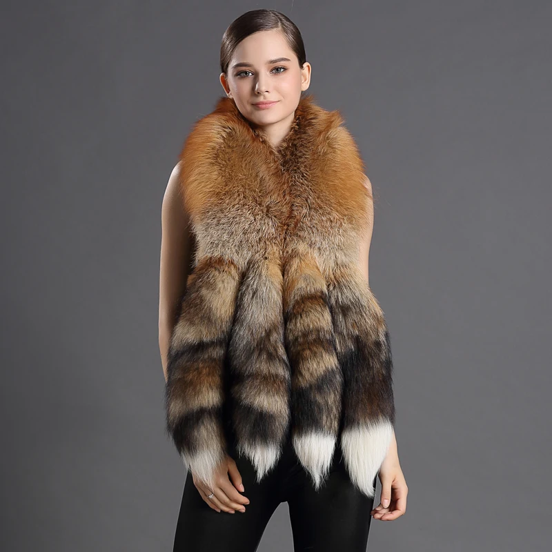

100% Real Fur Scarves With Big Fox Tail Women Natural Fur Shawl Elegant Trendy Luxury Design New 2018 Long Women's Fox Fur Scarf