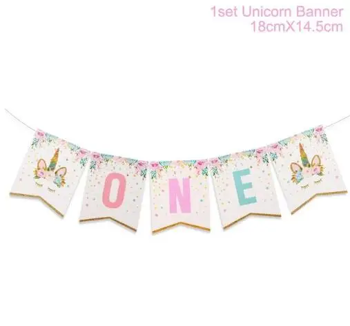 one Блестящий единорог с днем рождения гирлянды-флажки детские бумажные флажки для дня рождения украшения Дети Единорог вечерние Suppilies - Цвет: one