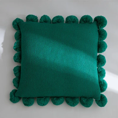 dark GREEN Вязаные чехлы для подушек, белый, зеленый, оранжевый, синий, однотонный чехол для подушки с помпоном для дивана, кровати, дома, декоративная наволочка 45*45 см - Цвет: dark GREEN