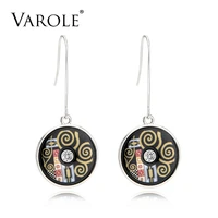 varole top quality ethnic bohemia style round crystal printed pattern design drop earrings for women jewelry brincos longos