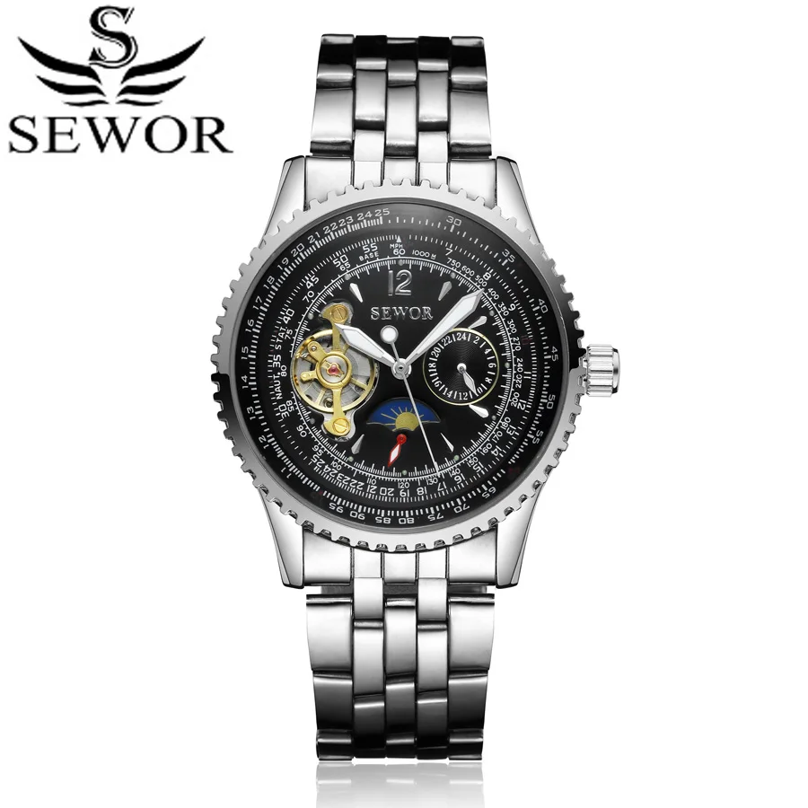 

New Luxury Brand Tourbillon Mechanical Watch Mens Skeleton Luminous Automatic Watches Men Stainless Steel Mecanique Relogio